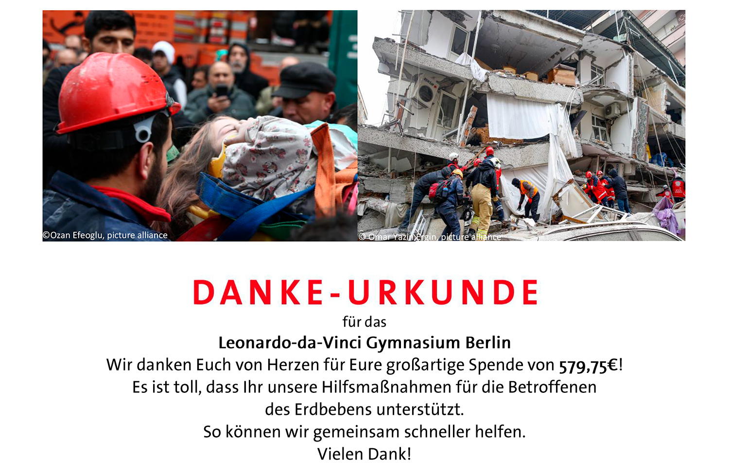 Danke-Urkunde Erdbebenhilfe 2023